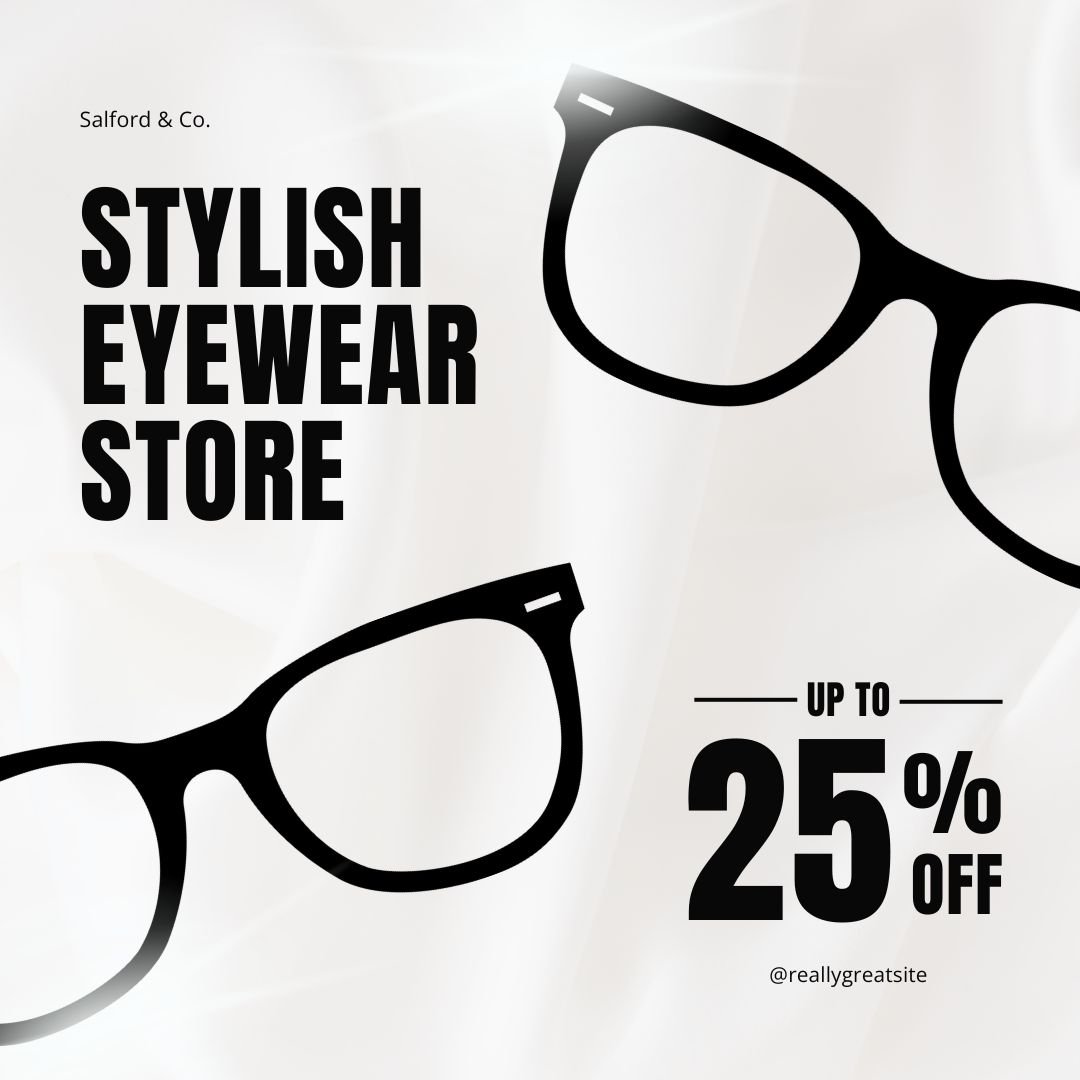 black and white minimalist optical eyeglasses sale promotion instagram post