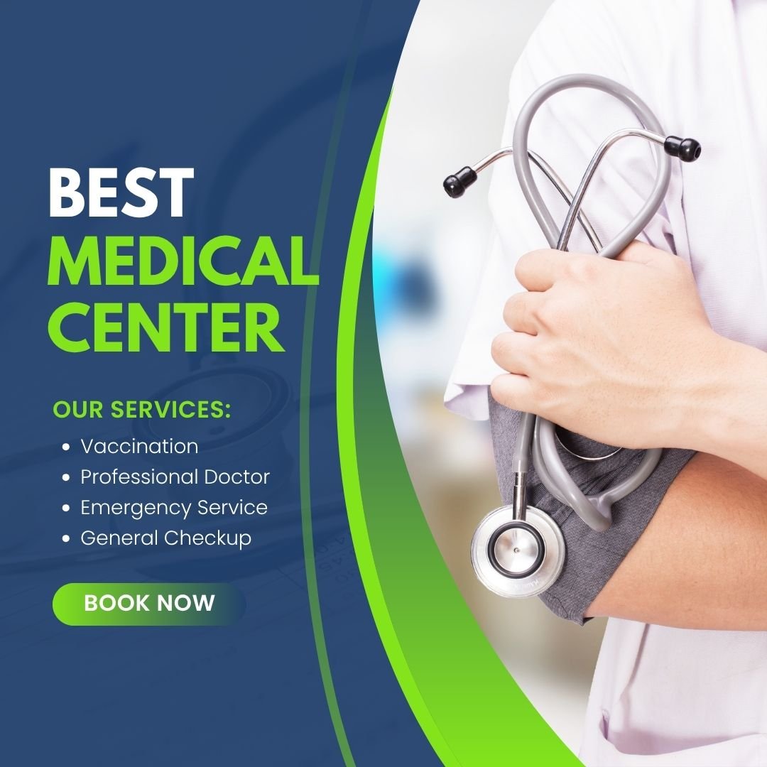 blue and green medical center modern instagram post