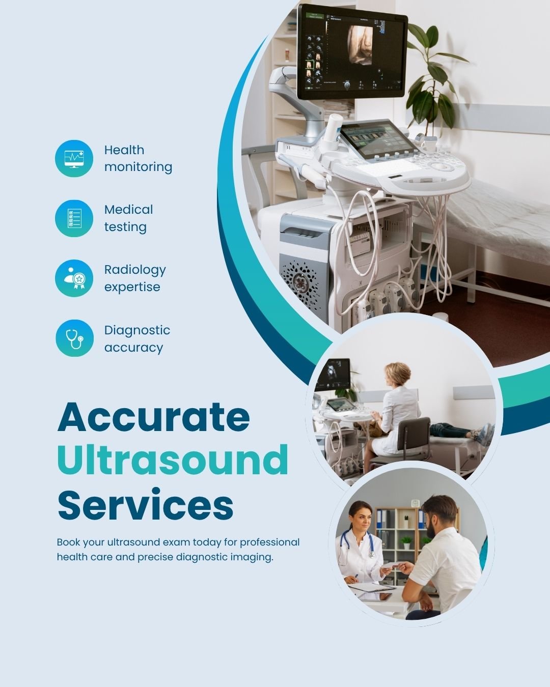 blue and green modern ultrasound clinic promotion instagram post