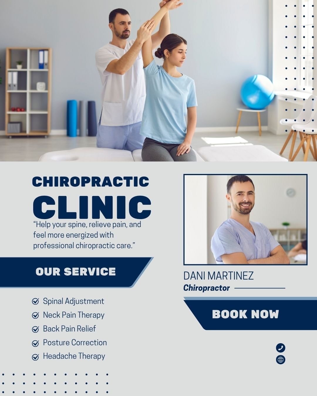 blue and white modern chiropractic clinic instagram post